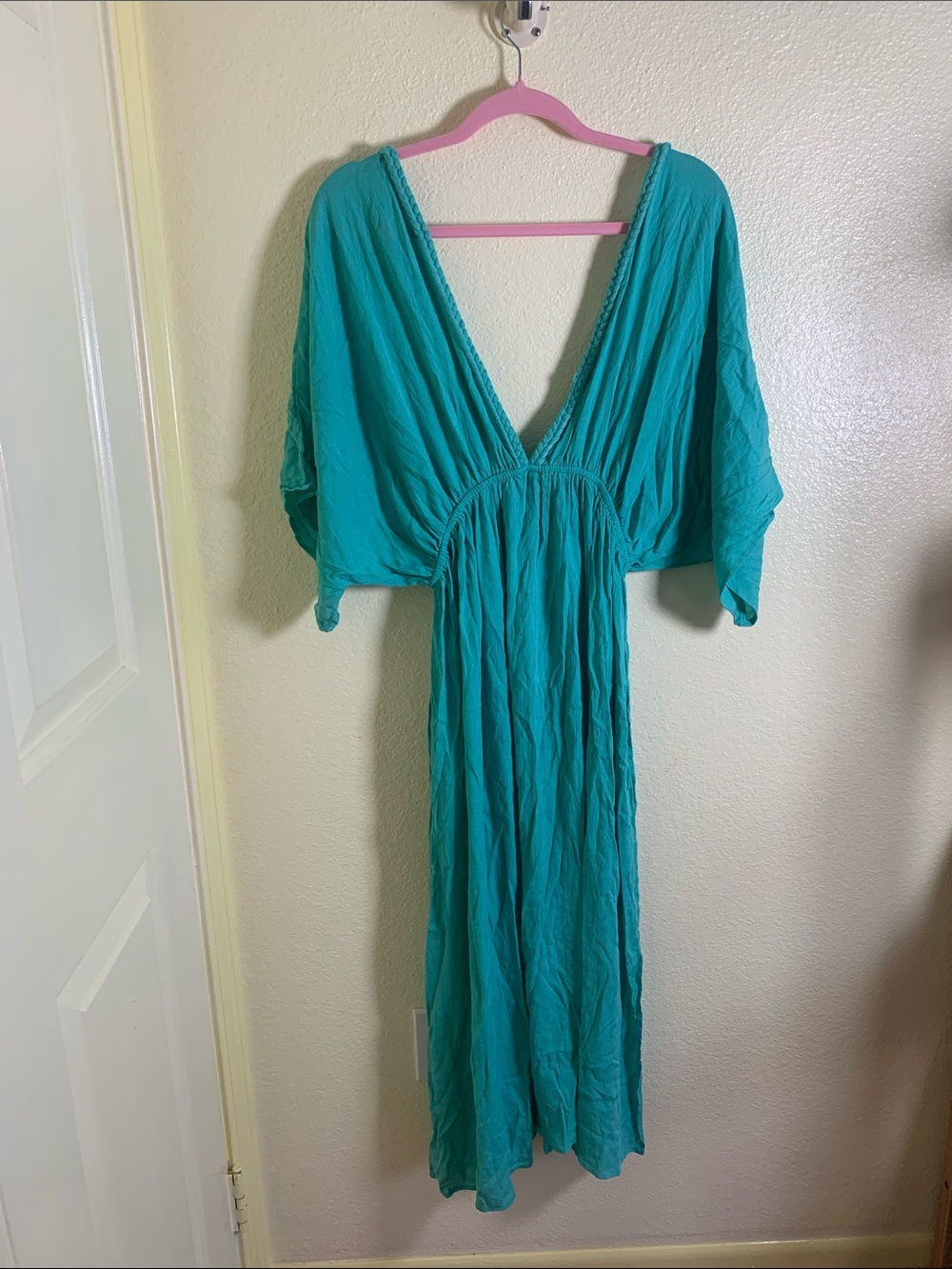 NWT RAVIVA V-Neck Teal Maxi Beach Cover Up, Size L